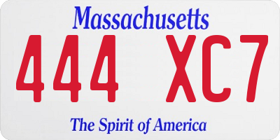 MA license plate 444XC7