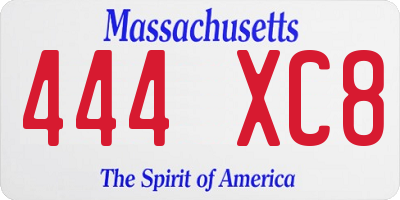 MA license plate 444XC8