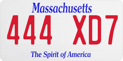 MA license plate 444XD7