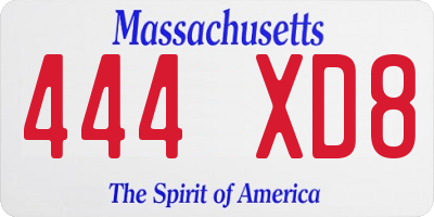 MA license plate 444XD8