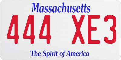 MA license plate 444XE3