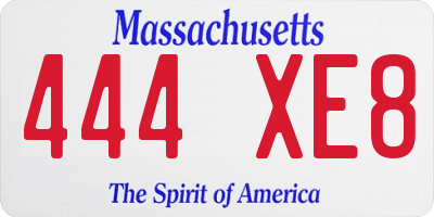 MA license plate 444XE8