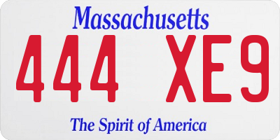 MA license plate 444XE9