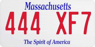 MA license plate 444XF7