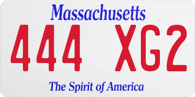 MA license plate 444XG2