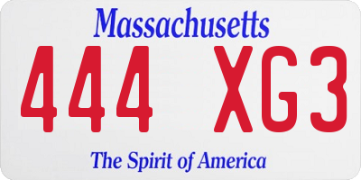 MA license plate 444XG3