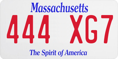 MA license plate 444XG7