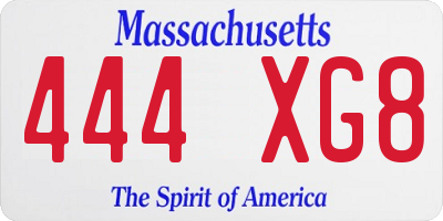 MA license plate 444XG8