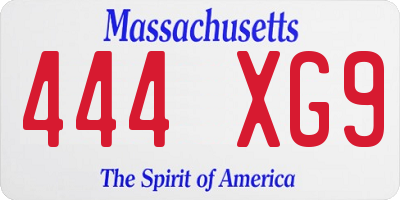 MA license plate 444XG9