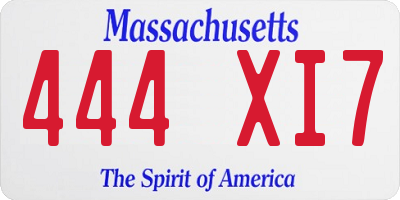MA license plate 444XI7
