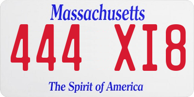 MA license plate 444XI8