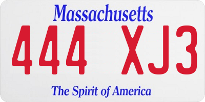 MA license plate 444XJ3