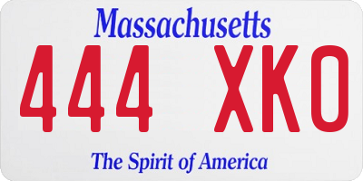 MA license plate 444XK0