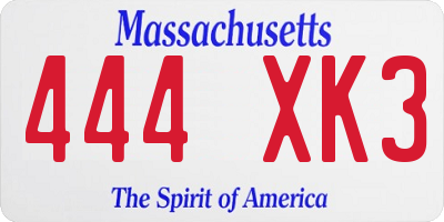 MA license plate 444XK3