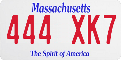 MA license plate 444XK7