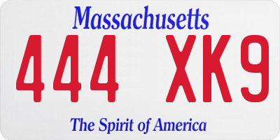 MA license plate 444XK9