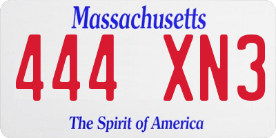 MA license plate 444XN3