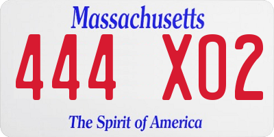 MA license plate 444XO2