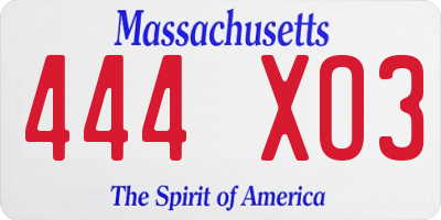 MA license plate 444XO3