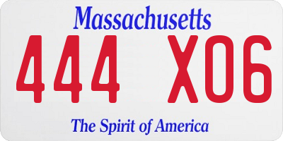 MA license plate 444XO6