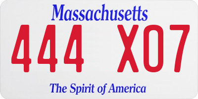 MA license plate 444XO7