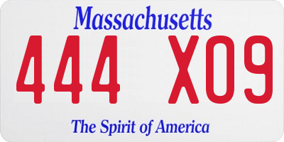MA license plate 444XO9