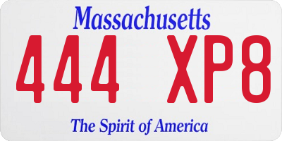 MA license plate 444XP8