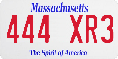 MA license plate 444XR3