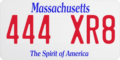 MA license plate 444XR8