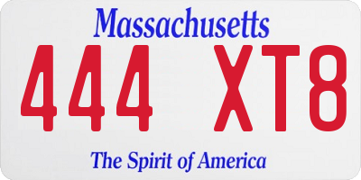 MA license plate 444XT8