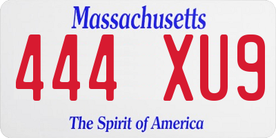 MA license plate 444XU9