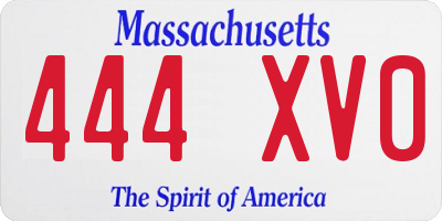 MA license plate 444XV0