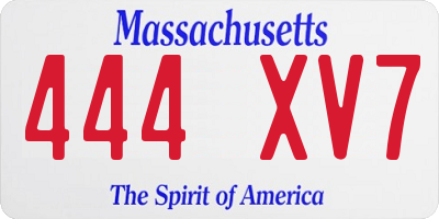 MA license plate 444XV7