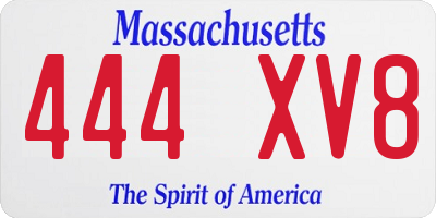 MA license plate 444XV8