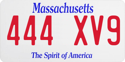 MA license plate 444XV9