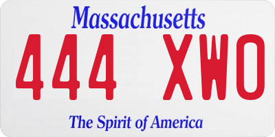MA license plate 444XW0
