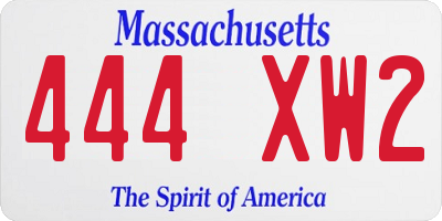 MA license plate 444XW2