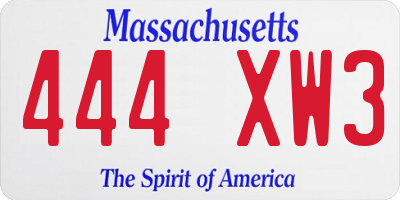 MA license plate 444XW3