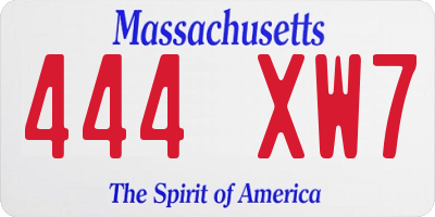 MA license plate 444XW7