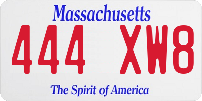 MA license plate 444XW8