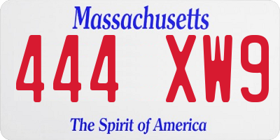MA license plate 444XW9
