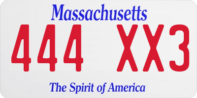MA license plate 444XX3