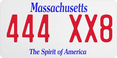 MA license plate 444XX8