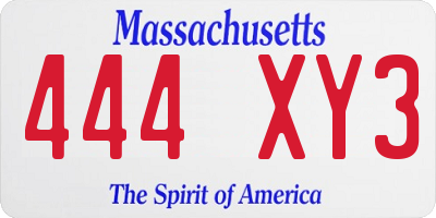 MA license plate 444XY3