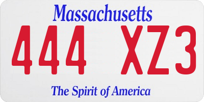 MA license plate 444XZ3