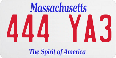 MA license plate 444YA3