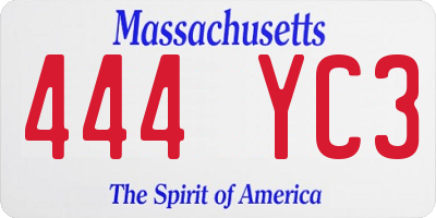 MA license plate 444YC3