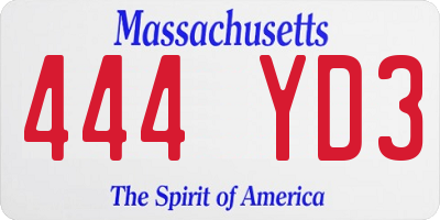 MA license plate 444YD3