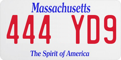 MA license plate 444YD9