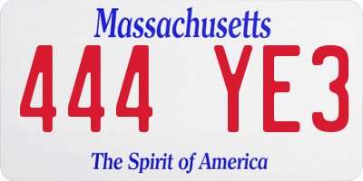 MA license plate 444YE3